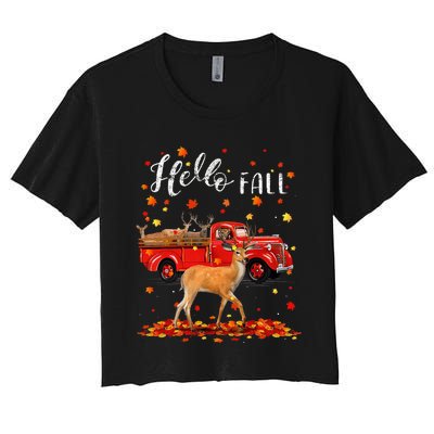 Maple Deer Leaf Fall Autumn Red Truck Gift Women's Crop Top Tee