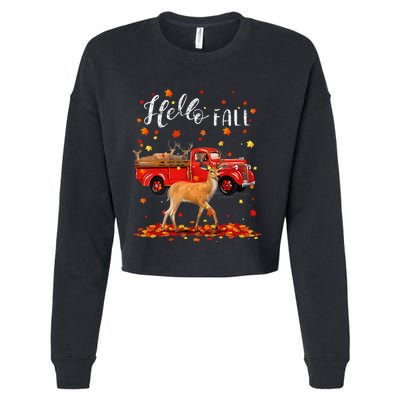 Maple Deer Leaf Fall Autumn Red Truck Gift Cropped Pullover Crew