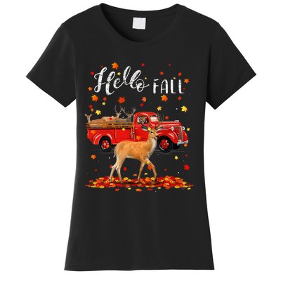 Maple Deer Leaf Fall Autumn Red Truck Gift Women's T-Shirt