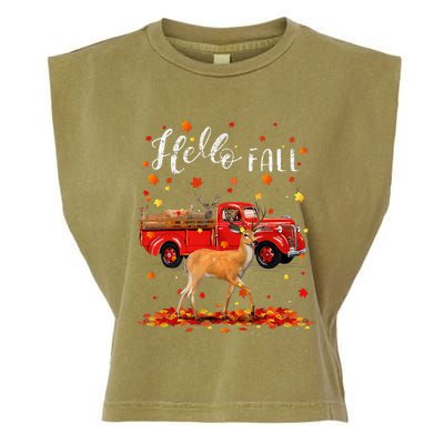 Maple Deer Leaf Fall Autumn Red Truck Gift Garment-Dyed Women's Muscle Tee