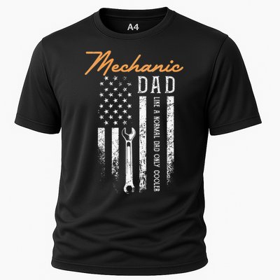 Mechanic Dad Like A Normal Dad Only Cooler USA Flag Cooling Performance Crew T-Shirt