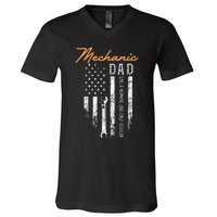 Mechanic Dad Like A Normal Dad Only Cooler USA Flag V-Neck T-Shirt