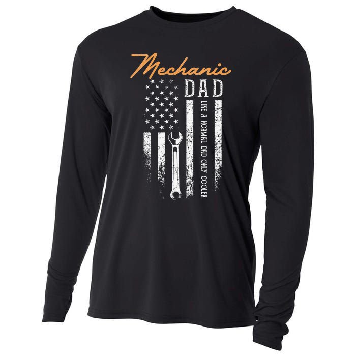 Mechanic Dad Like A Normal Dad Only Cooler USA Flag Cooling Performance Long Sleeve Crew