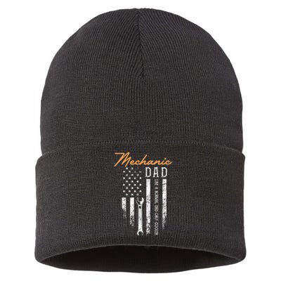 Mechanic Dad Like A Normal Dad Only Cooler USA Flag Sustainable Knit Beanie