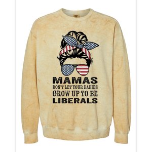 Mamas Don't Let Babies Grow Up To Be Liberals, USA Messy Bun Colorblast Crewneck Sweatshirt