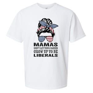 Mamas Don't Let Babies Grow Up To Be Liberals, USA Messy Bun Sueded Cloud Jersey T-Shirt