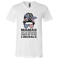 Mamas Don't Let Babies Grow Up To Be Liberals, USA Messy Bun V-Neck T-Shirt