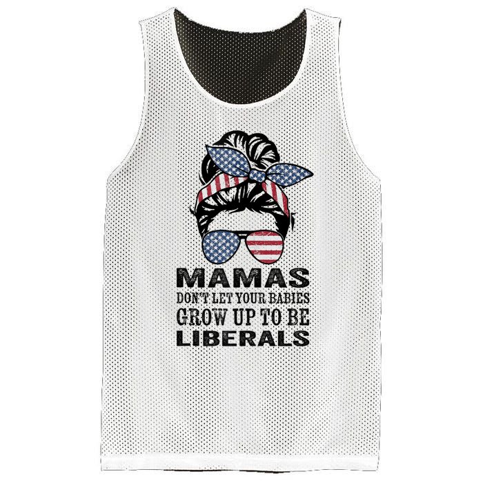 Mamas Don't Let Babies Grow Up To Be Liberals, USA Messy Bun Mesh Reversible Basketball Jersey Tank