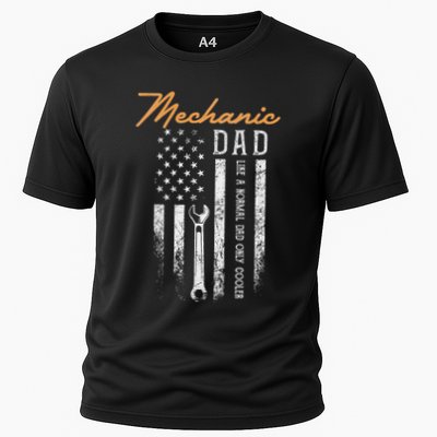 Mechanic Dad Like A Normal Dad Only Cooler Usa Flag Cooling Performance Crew T-Shirt