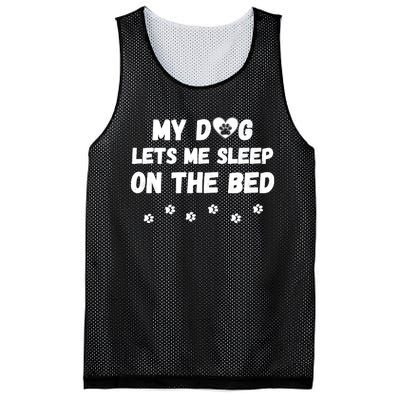 My Dog Lets Me Sleep On The Bed Funny Cute Dog Lover Premium Mesh Reversible Basketball Jersey Tank