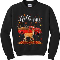 Maple Deer Leaf Fall Autumn Red Truck Gift Kids Sweatshirt