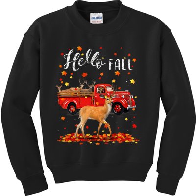 Maple Deer Leaf Fall Autumn Red Truck Gift Kids Sweatshirt