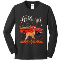 Maple Deer Leaf Fall Autumn Red Truck Gift Kids Long Sleeve Shirt