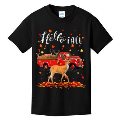 Maple Deer Leaf Fall Autumn Red Truck Gift Kids T-Shirt