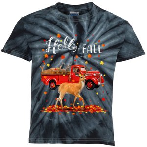 Maple Deer Leaf Fall Autumn Red Truck Gift Kids Tie-Dye T-Shirt