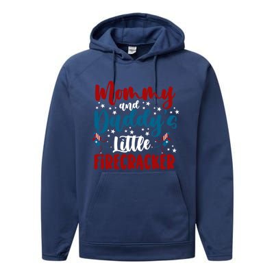 Mommy Daddy Little Firecracker 4th Of July Cute Gift Performance Fleece Hoodie