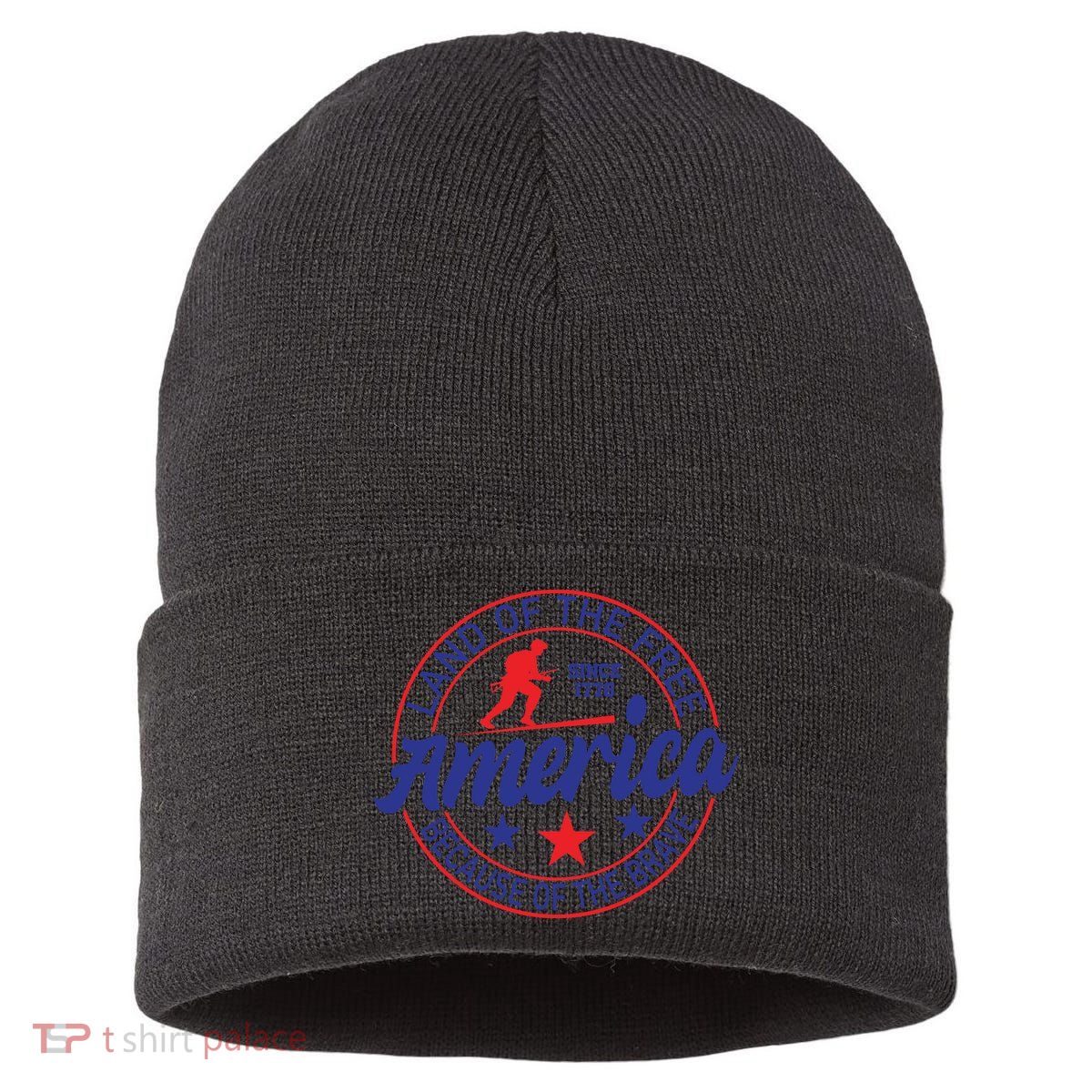Memorial Day Land Of The Free America Because Of The Brave Since 1776 Gift Sustainable Knit Beanie