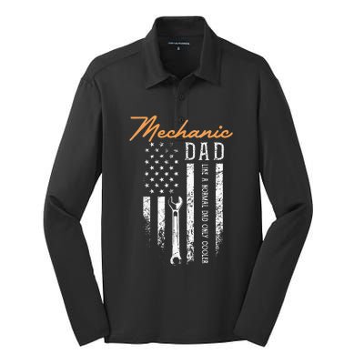 Mechanic Dad Like A Normal Dad Only Cooler USA Flag Silk Touch Performance Long Sleeve Polo