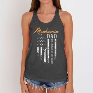 Mechanic Dad Like A Normal Dad Only Cooler USA Flag Women's Knotted Racerback Tank