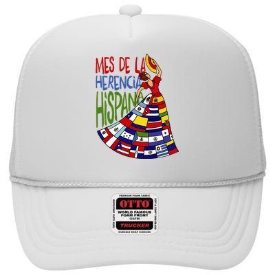 Mes De La Herencia Hispana Hispanic Heritage Month High Crown Mesh Back Trucker Hat