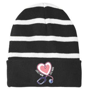 Lovely Mom Cute Nurse Heart Stethoscope Mother's Day  Gift Striped Beanie with Solid Band