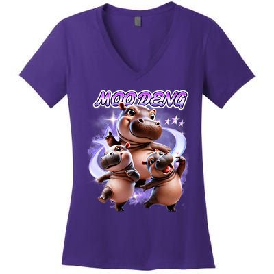 Moo Deng Women's V-Neck T-Shirt