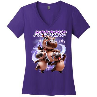 Moo Deng Women's V-Neck T-Shirt