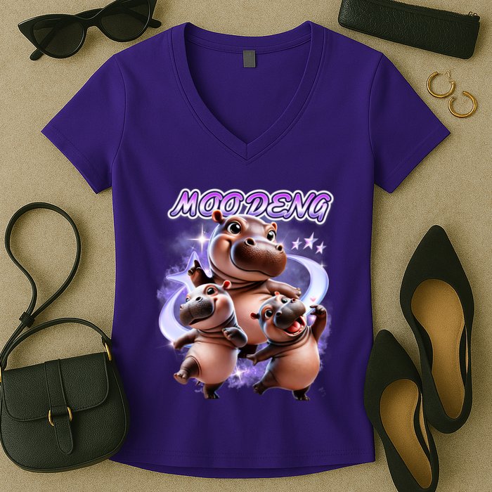 Moo Deng Women's V-Neck T-Shirt