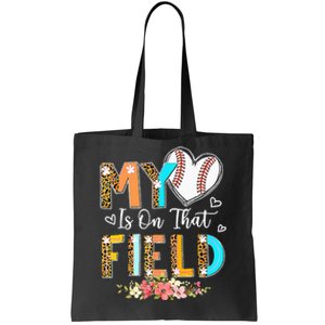 Mothers Day My Heart Is On That Field Leopard Baseball Mom Tote Bag