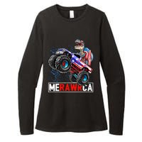 Merica Dinosaur Monster Truck 4th of July American Flag Boy Womens CVC Long Sleeve Shirt