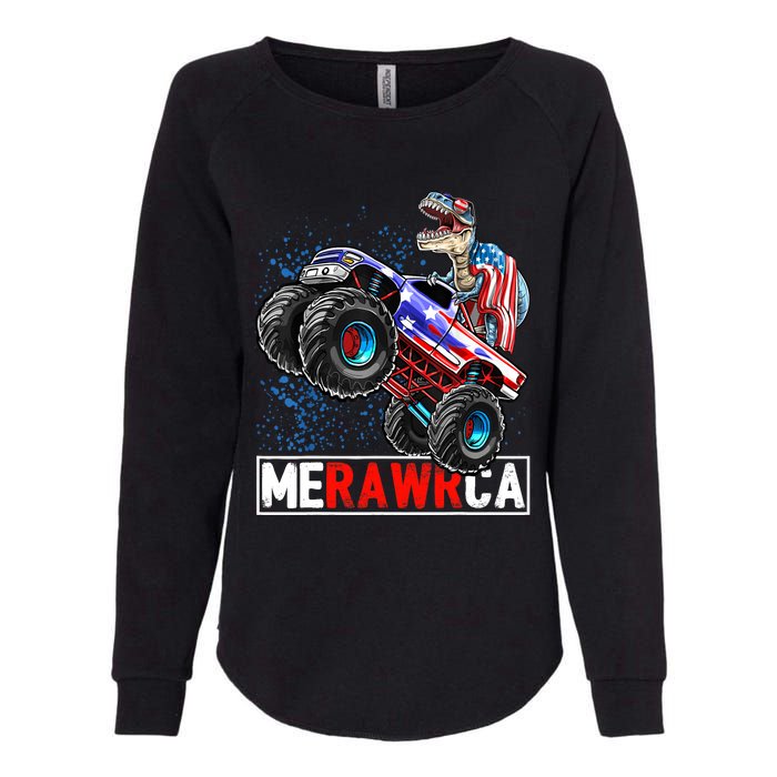 Merica Dinosaur Monster Truck 4th of July American Flag Boy Womens California Wash Sweatshirt