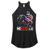 Merica Dinosaur Monster Truck 4th of July American Flag Boy Women's Perfect Tri Rocker Tank