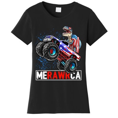 Merica Dinosaur Monster Truck 4th of July American Flag Boy Women's T-Shirt