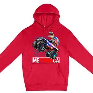 Merica Dinosaur Monster Truck 4th of July American Flag Boy Premium Pullover Hoodie