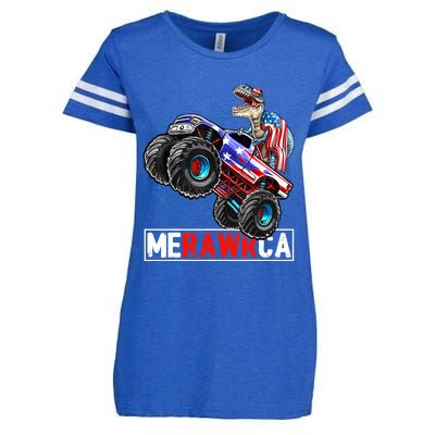 Merica Dinosaur Monster Truck 4th of July American Flag Boy Enza Ladies Jersey Football T-Shirt