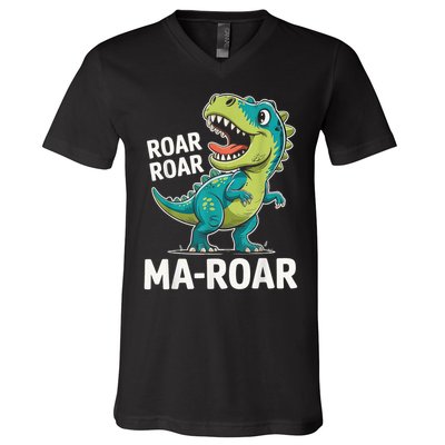 Ma-Roar Dinosaur Mom Quote Family V-Neck T-Shirt