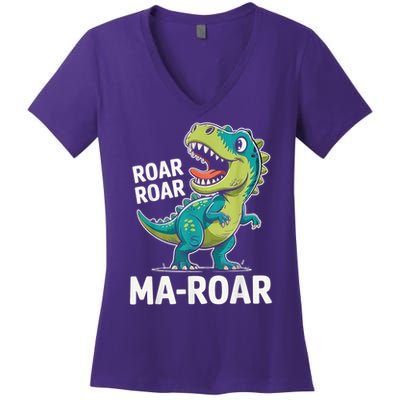Ma-Roar Dinosaur Mom Quote Family Women's V-Neck T-Shirt