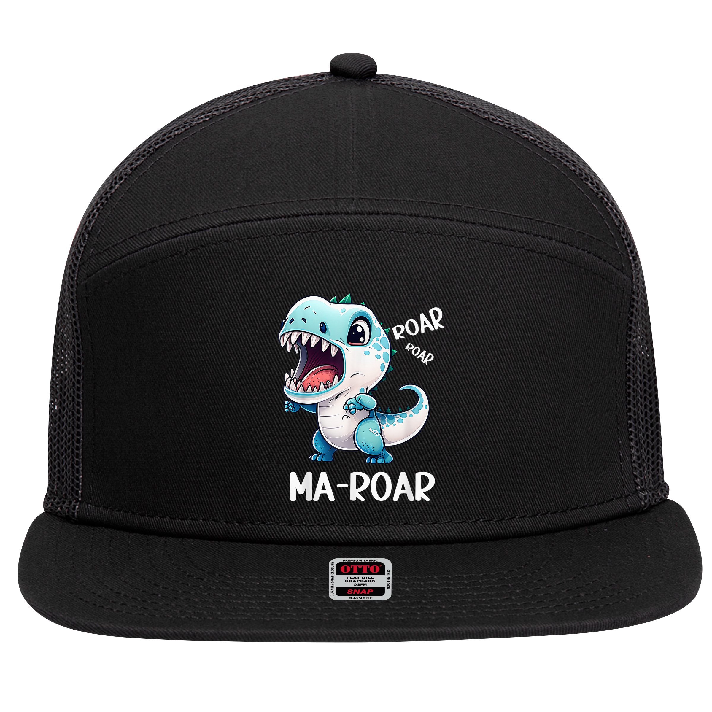 Ma-Roar Dinosaur Mom Quote 7 Panel Mesh Trucker Snapback Hat