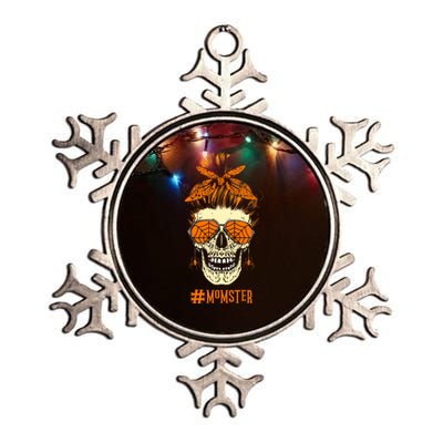 Momster Design Messy Bun Skull Halloween Mom Metallic Star Ornament