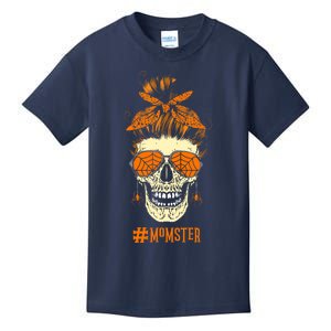 Momster Design Messy Bun Skull Halloween Mom Kids T-Shirt