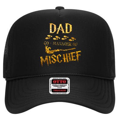 Magical Dad Manager Of Mischief Birthday Family Matching High Crown Mesh Back Trucker Hat