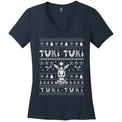 Mi Donkey Mexican Tuki Tuki Donkey Latino Xmas Feliz Navidad Women's V-Neck T-Shirt