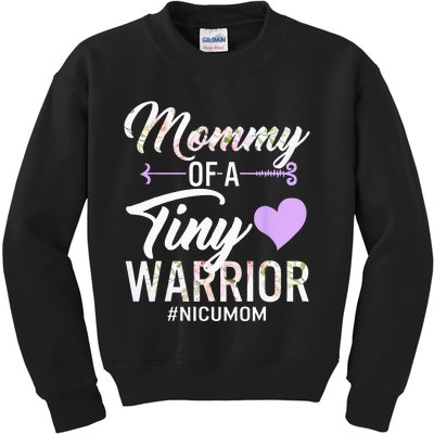 Mothers Day Mommy Of A Tiny Warrior NICU Mom Baby Floral Kids Sweatshirt