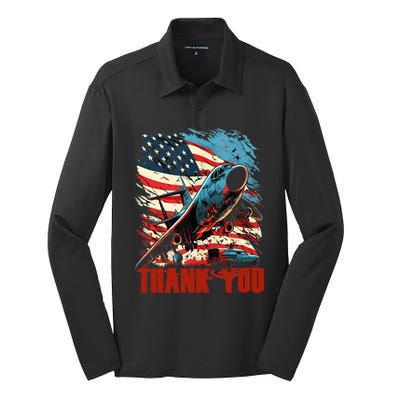 Memorial Day Military Aircraft Usa American Flag 4th Of July Great Gift Silk Touch Performance Long Sleeve Polo