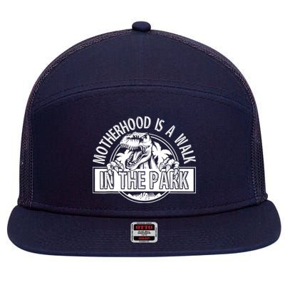 Mommy Dinosaur Motherhood Is A Walk In The Park Mother's Day 7 Panel Mesh Trucker Snapback Hat