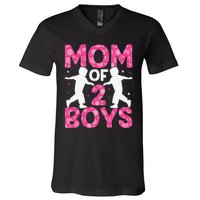 Mothers Day Mom of 2Boys from Son V-Neck T-Shirt