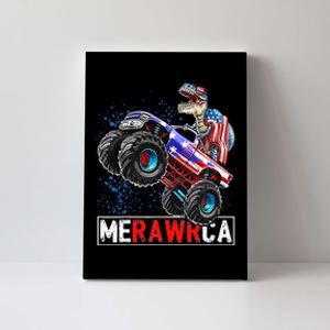 Merica Dinosaur Monster Truck 4th of July American Flag Canvas