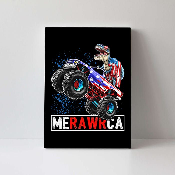 Merica Dinosaur Monster Truck 4th of July American Flag Canvas