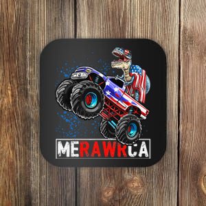 Merica Dinosaur Monster Truck 4th of July American Flag Coaster