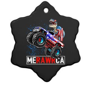 Merica Dinosaur Monster Truck 4th of July American Flag Ceramic Star Ornament